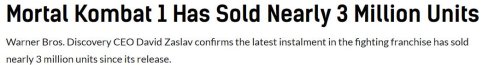 发售不足两月：《真人快打1》全球销量已近300万套！