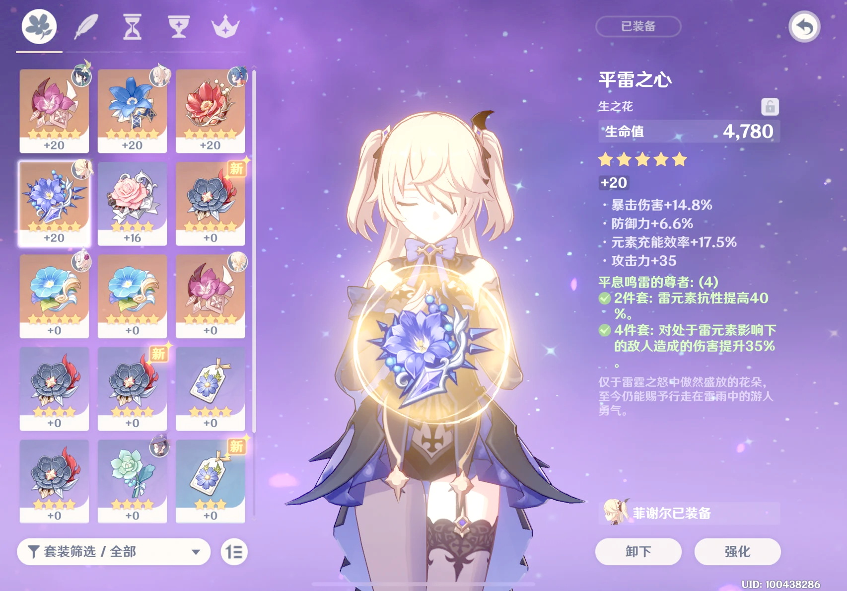 原神菲谢尔圣遗物带什么