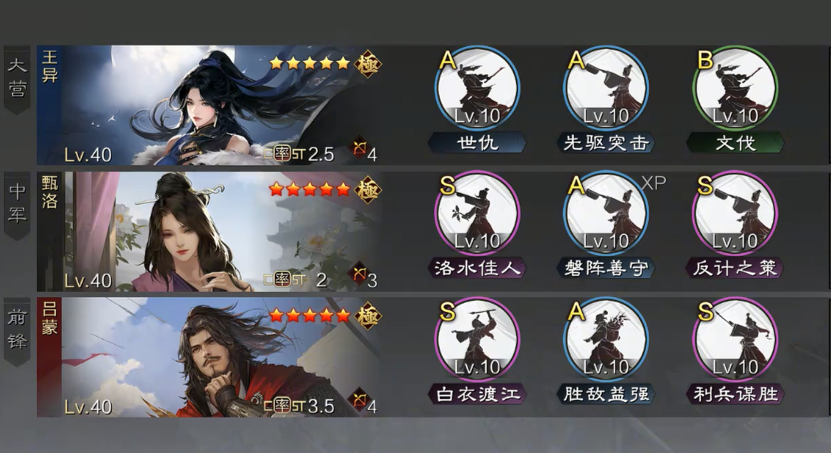 率土之滨王异开荒带什么 率土之滨王异开荒带什么